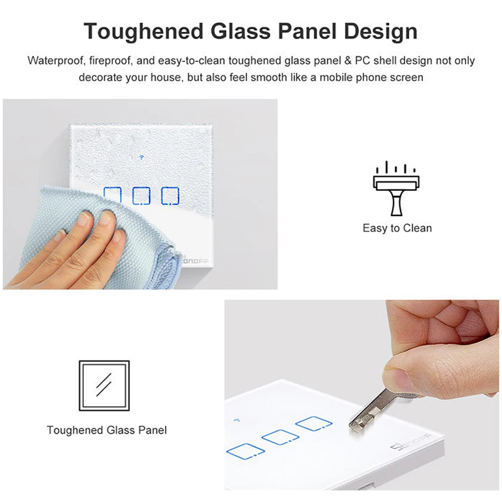 SONOFF T2 TX SmartSwitch Wifi настенный сенсорный выключатель с пограничным домом 1/2/3 банды 433