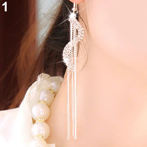 Women's Fashion S-Shape Long Tassels Rhinestone Hook Dangle Linear Earrings | Украшения и аксессуары