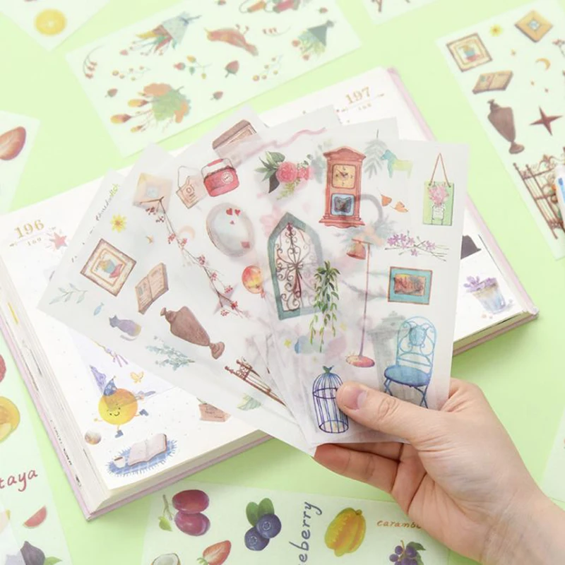 6 листов/упаковка свежие милые животные растения бумажные наклейки украшение