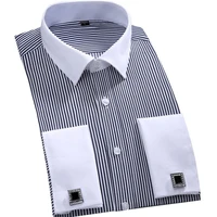 m6xl mens classic striped french cuff dress shirt single placket formal business standard fit long sleeve office work shirts