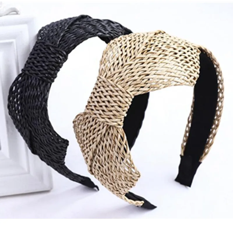 Summer Side Bowknot Rattan Hairband for Women Hair Accessoreis All Match Head Band Adults Headwear Weaving Hairband Bow