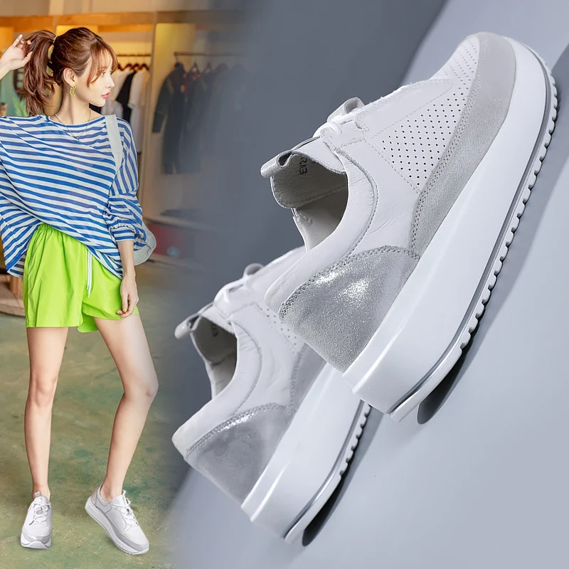 

Women Sneakers Vulcanized Shoes, Fashion Casual Luxury Genuine Leather Breathable Summer Comfortable Walking, Light Footwear