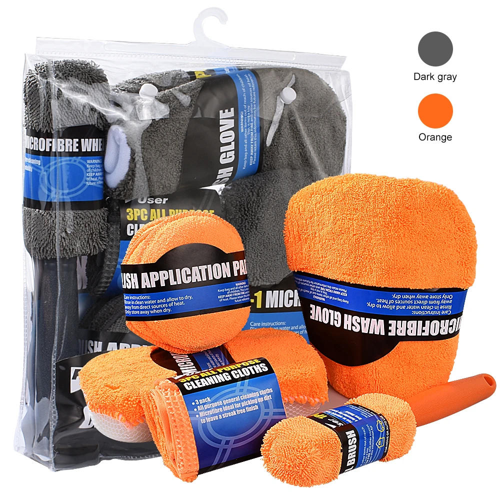 

9PCS/Set Car Wash Cleaning Kit Auto Wash Mitt Microfiber Sponge Glove Towel Wheel Brush Pad Car Detailing Washing Tools