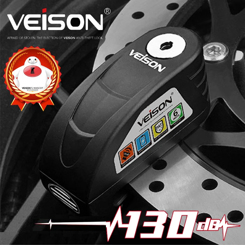 

VEISON Lock Motorcycle Alarm 130dB Waterproof Bicycle Alarm Lock Bike Quad Lock Alloy Anti-theft Unlacking Scooter Padlock