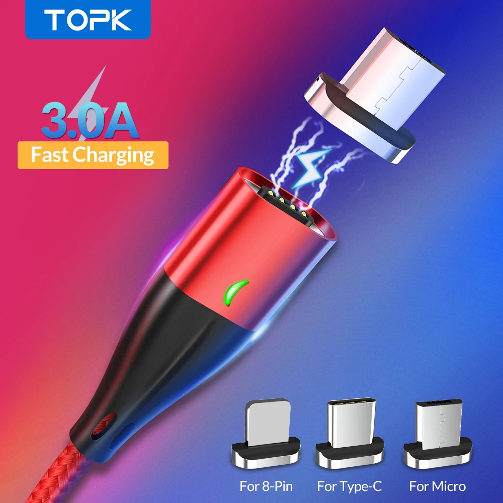 Магнитный кабель Topk USB Type C/Micro/Lightning для телефонов iPhone/Android 3A|Кабели мобильных телефонов| |