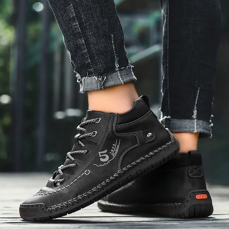 Men's Comfortable Casual Shoes Fashion Casual Ankle Boots Male Business Leather Shoes Outdoor Comfortable Hiking Shoes