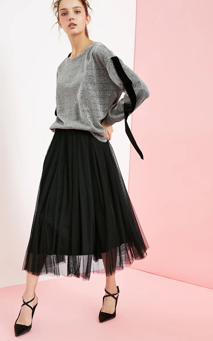 Летние однотонные сетчатые юбки Женская плиссированная юбка Элегантные