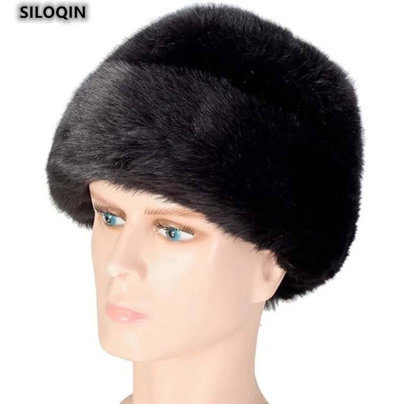 

SILOQIN New Winter Cold Protection Men's Women's Lmitation Mink Hair Middle-Aged Beanie Hat Outdoor Keep Warm Old Man Gorra 2021