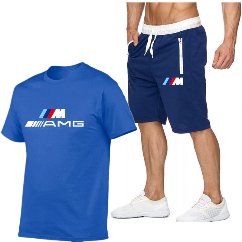 

2021 popular new cotton men's tracksuit T-shirt + Sports Shorts Set summer high quality cotton T-shirt sports running set S-2XL