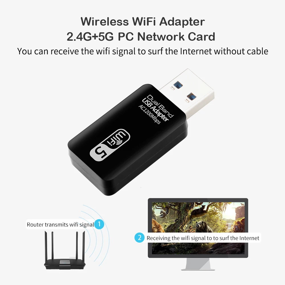 

Dual-Band Wifi Adapter Dongle Mini Wireless Computer Network Card Receiver 1200M USB Network Card Desktop Laptop
