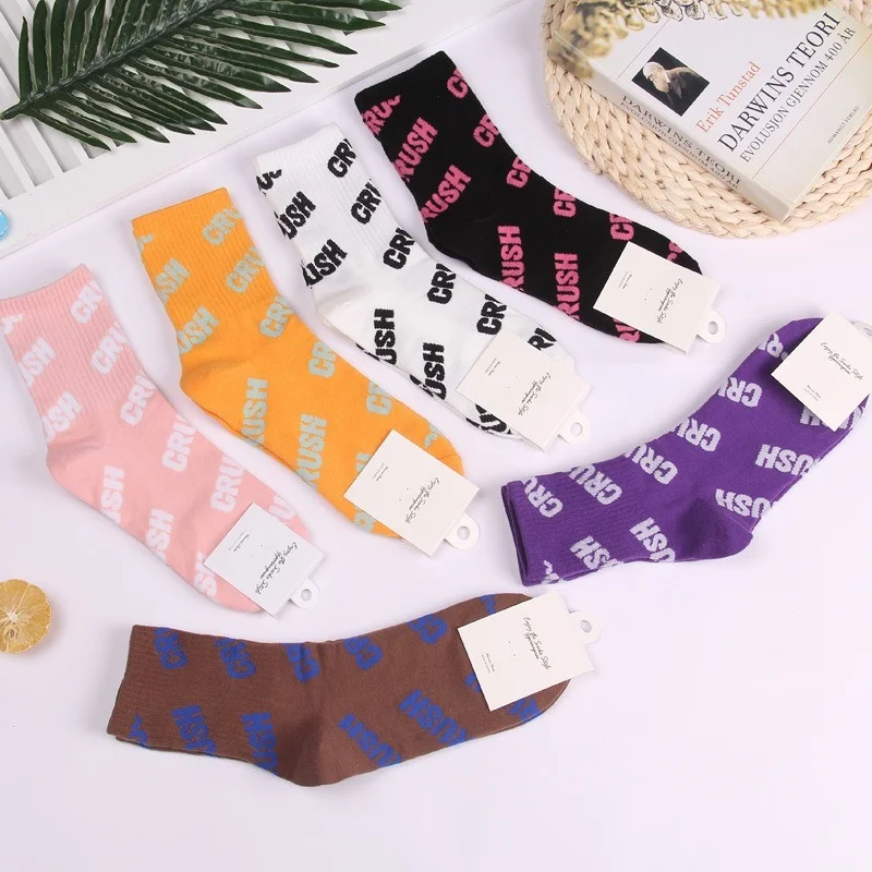 

Носки женские уличные с надписью, теплые хлопковые модные теплые Длинные повседневные носки в японском стиле для скейтборда, Осень-зима