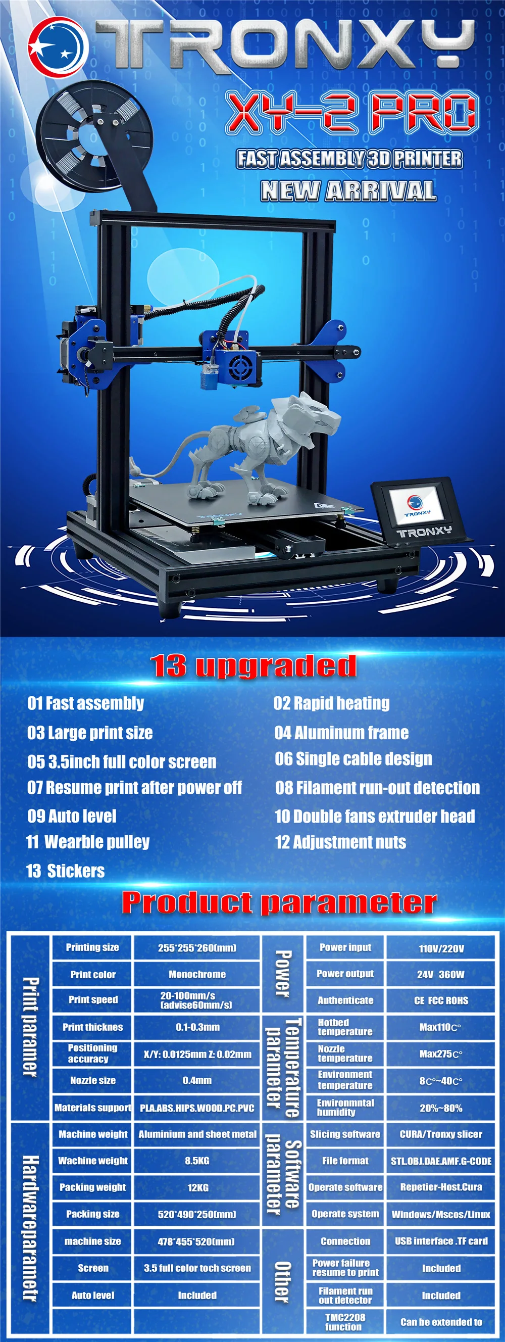 Tronxy последнее обновление XY-2 PRO 3d принтер DIY наборы повторная печать с отключением питания быстрая сборка Высокая точность автоматическое выравнивание