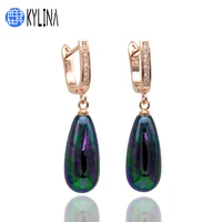 kylina long water drop imitation pearls dangle earrings 585 rose gold micro wax inlay zircon eardrop for women fine jewelry