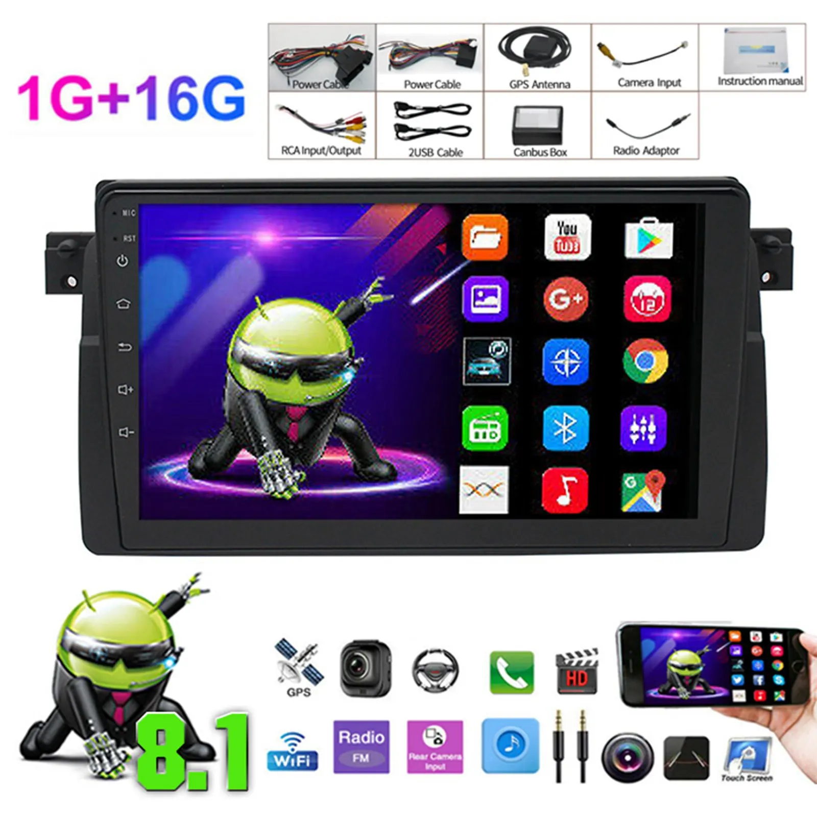 9" Android 8.1 Car Radio Stereo Multimedia Video Player For BMW 3 Series E46 M3 GPS Navigation Head Unit 4G WIFI 2 Din