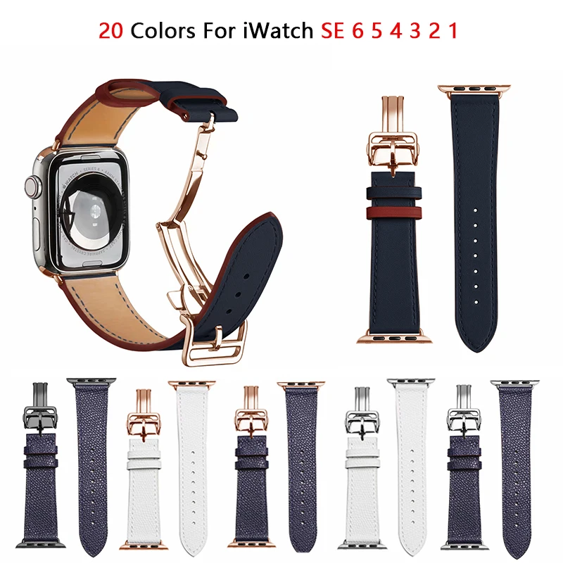 

Folding Buckle Leather Strap For Apple Watch 6 Band iWatch Series SE 5 4 3 38mm 42mm Belt Bracelet Apple Watch Band 6 44mm 40mm