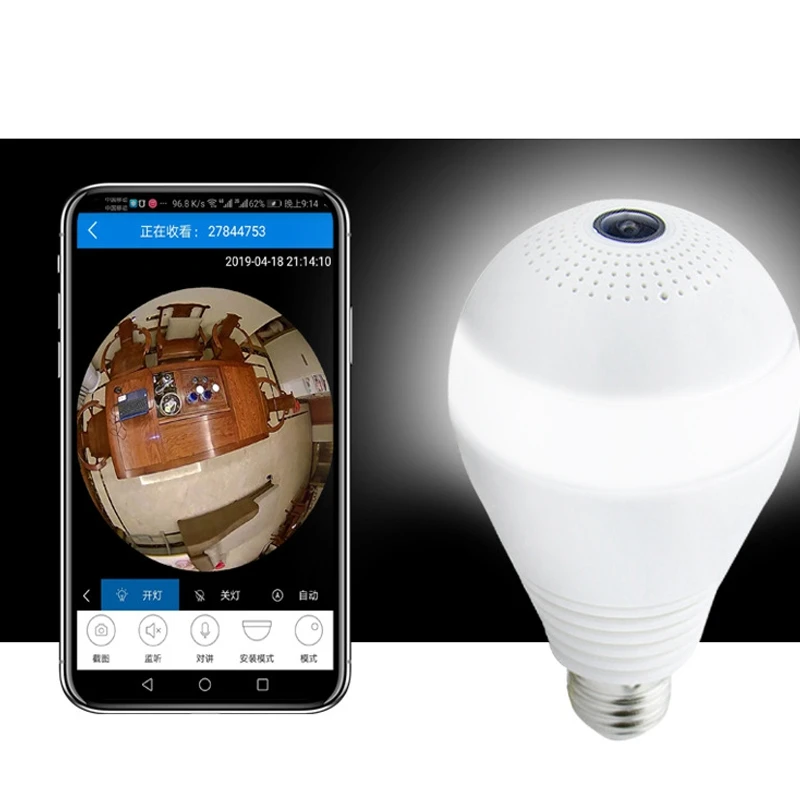 Беспроводная панорамная светодиодная камера 1080P с Wi Fi лампа рыбий глаз углом