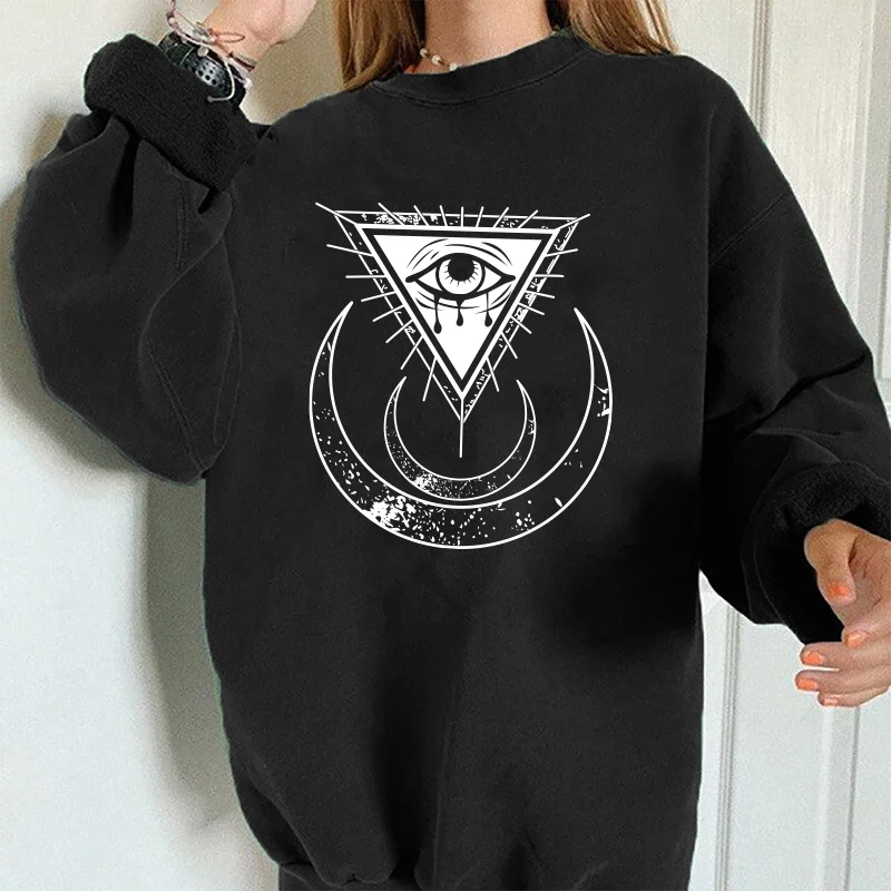

Harajuku Vintage Moon Print Women Sweatshirts Round Neck Long Sleeve Women Sweetshirts Sweatshirt Drop Shoulder Loose Moletom