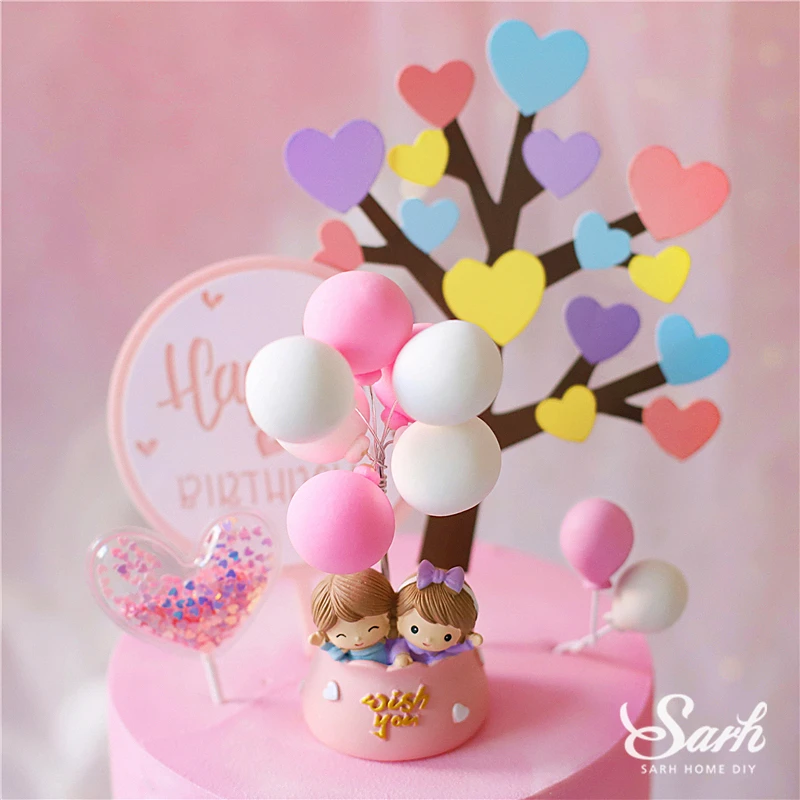 Кролик пара кролик украшение на день рождения сердце дерево розовый торт топпер