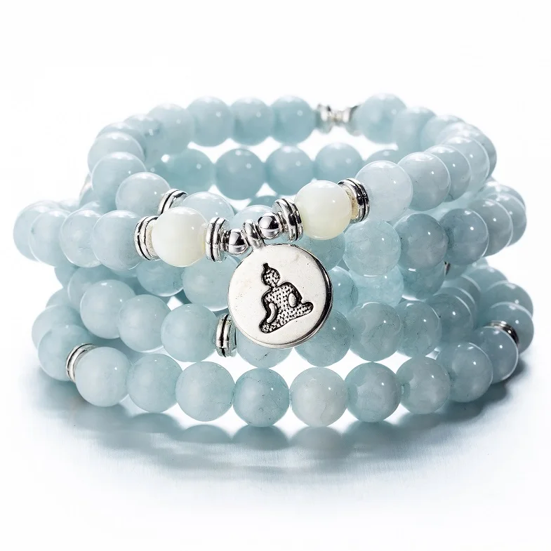 blue buddha Женские 108 бусины, розовые камни, эластичные браслеты, Lotus OM, Будда, молитва, любовь, массивные ювелирные изделия - Окраска металла: blue buddha