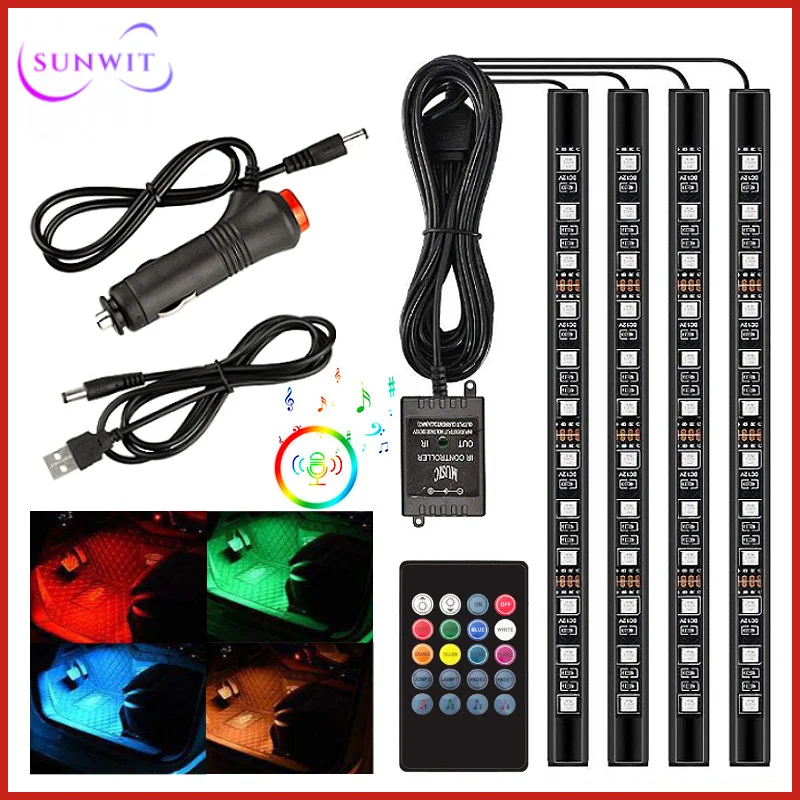 

Led Strips Car Ambient Light With USB Cigarette Lighter Backlight Music Control App Auto Interior Decorative Atmosphere Lights