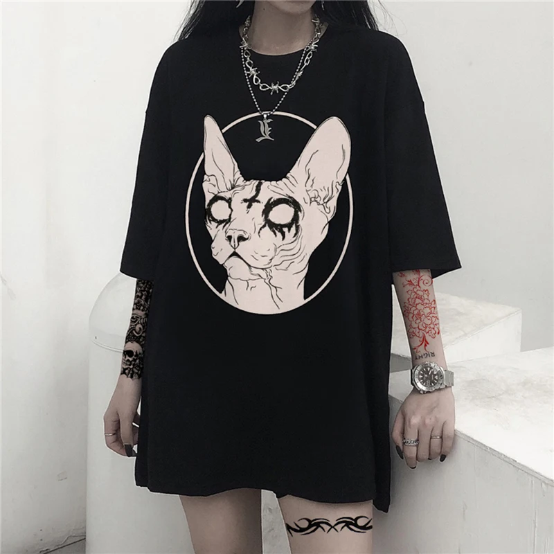 

Death Metal Sphynx Cat T-Shirt Black Metal Witchy Shirt Gothic tshirt Steampunk Hipster Tees Sphynx Cat Graphic Tee