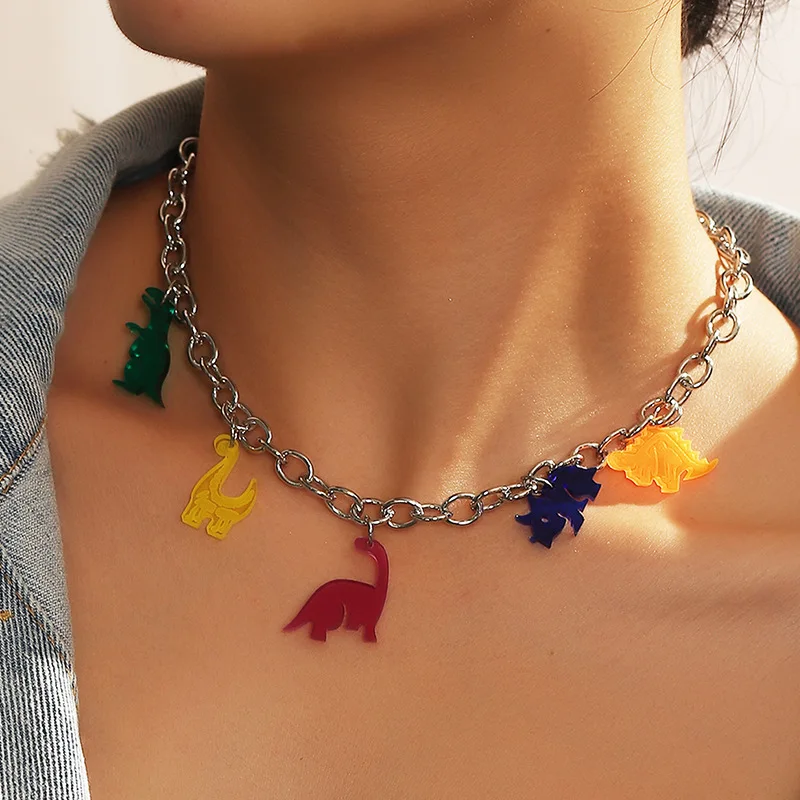 

New 2020 Animals Dinosaur Acrylic Charms Pendant Necklace Jewelry for Women Girls Party Birthday Clavicle Chain Necklace Jewelry