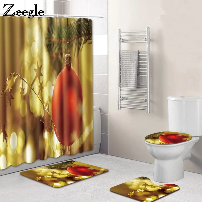 Zeegle Рождественский набор ковриков для ванной с душевой занавеской коврик