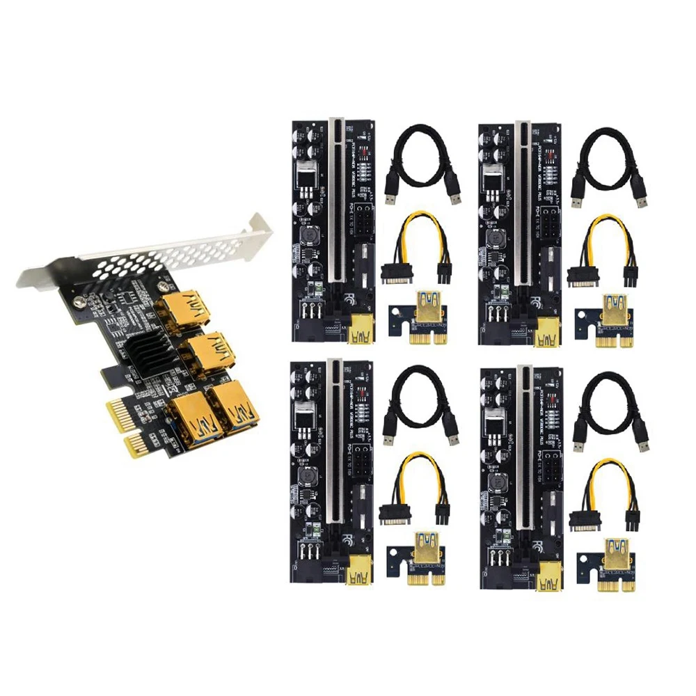 

PCIE PCI-E PCI Express Riser Card 1X to 16X 1 to 4 USB 3.0 Slot Multiplier Adapter for Bitcoin Mining 009C Plus