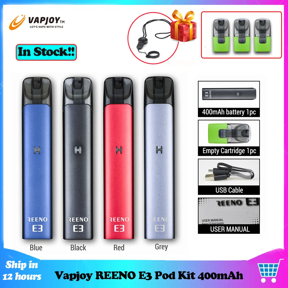 Original Vapjoy REENO E3 Pod System Kit 400mah Battery 2.2ohm 1.5ml Capacity Cartridge Starter Vape Pen | Электроника