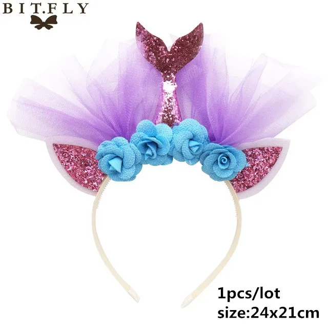 Mermaid hair band A Вечерние одноразовые украшения в виде единорога, набор столовых приборов, ободок для волос в виде русалки, обертка для торта, для детского дня рождения, свадьбы - Цвет: Mermaid hair band A