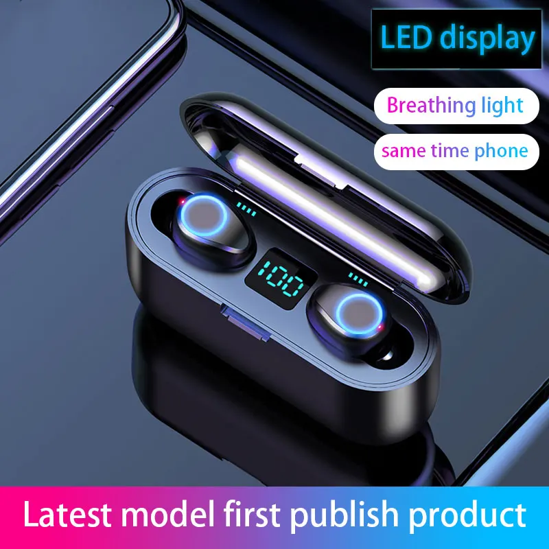 Новинка, Bluetooth наушники, светодиодный цифровой дисплей, быстрая зарядка, HIFI, водонепроницаемый, устойчивый к поту, дыхательный светильник, умный сенсорный наушник F9