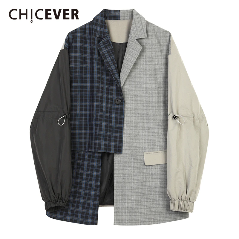 Женский лоскутный Блейзер CHICEVER асимметричный клетчатый блейзер с отложным