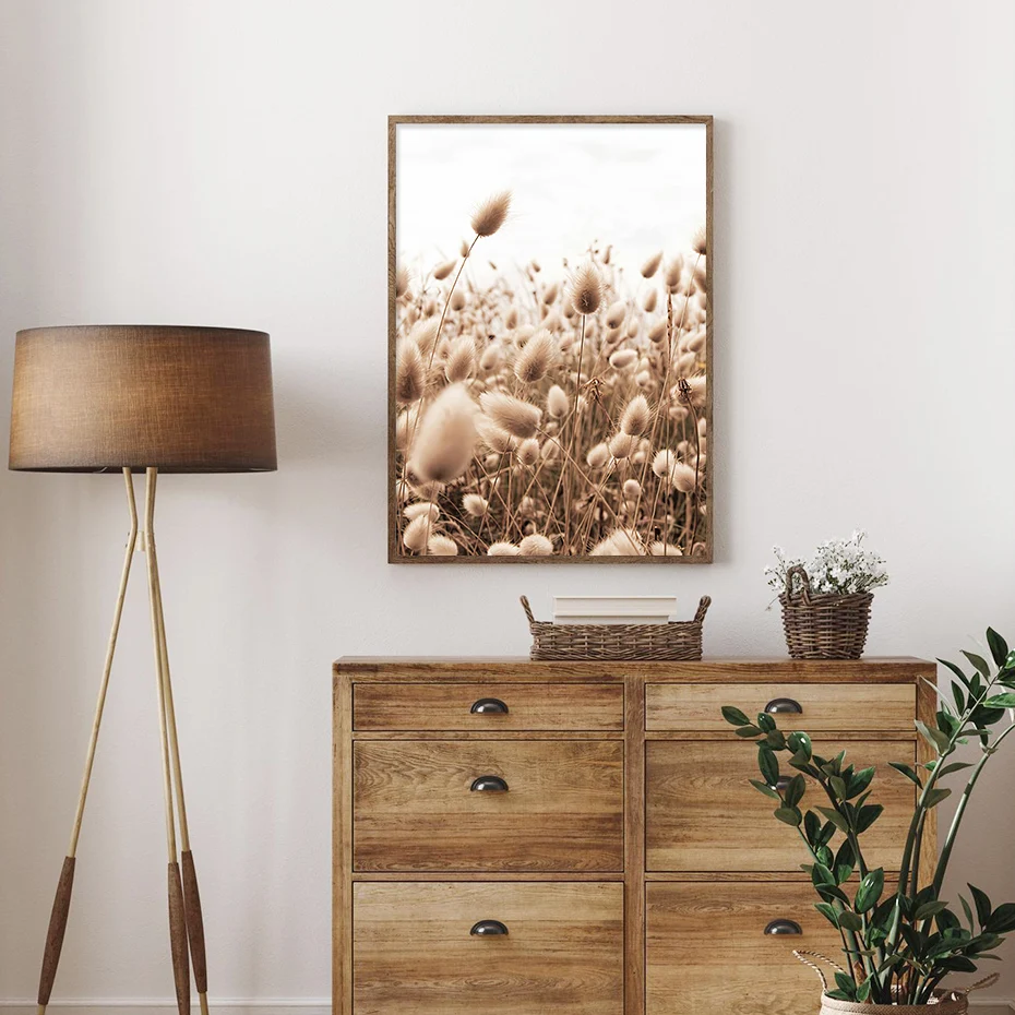 Абстрактный высушенный цветочный постер Highland Cow пейзаж холст живопись Настенная