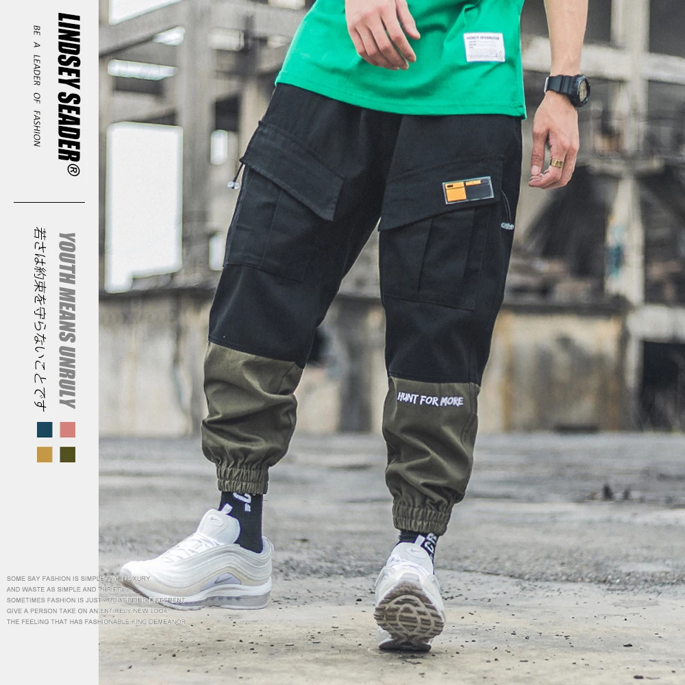 Lindsey Seader Harajuku Streetwear Pants Joggers Color Block Patchwork Men Hip Cargo Pant Pockets Track Trousers Harem | Мужская одежда