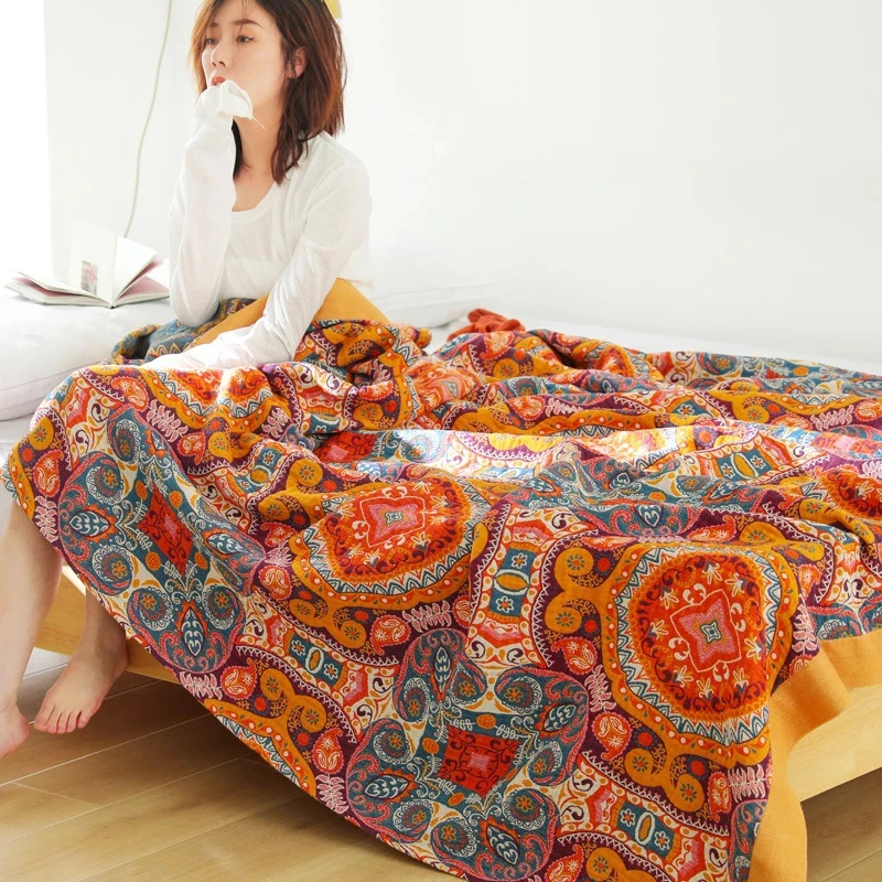 

Bohemian Cotton Throw Blankets For Bed Gauze Bedroom Vingtage Bedspread Boho Decor Sofa Towel Soft Blanket Sheet Double Thin Rug