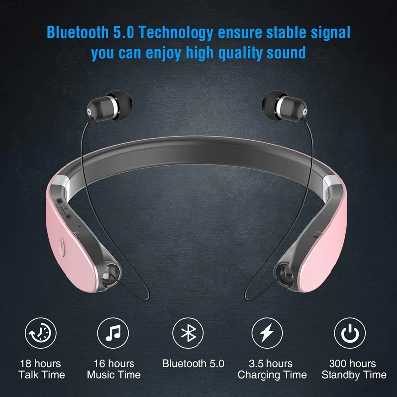 Folding Bluetooth Headset Sports Waterproof Neck Hanging Headphone with Retractable Earphones Noise Reduction Stereo Headphones|Наушники и