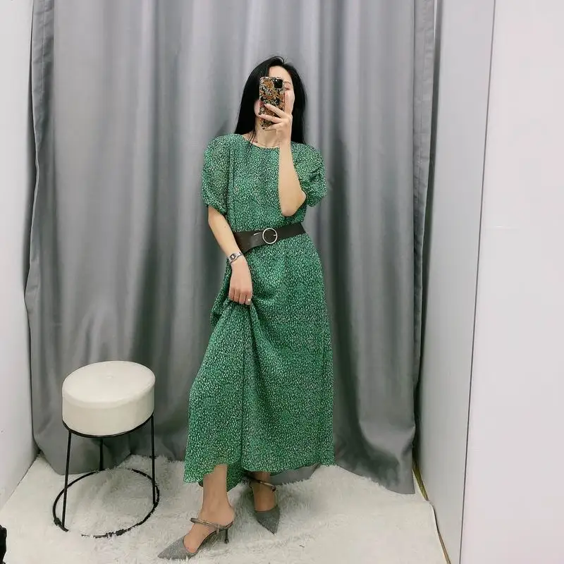 Летнее платье с поясом Лето 2020 новые модные принты шифоновые платья подкладкой