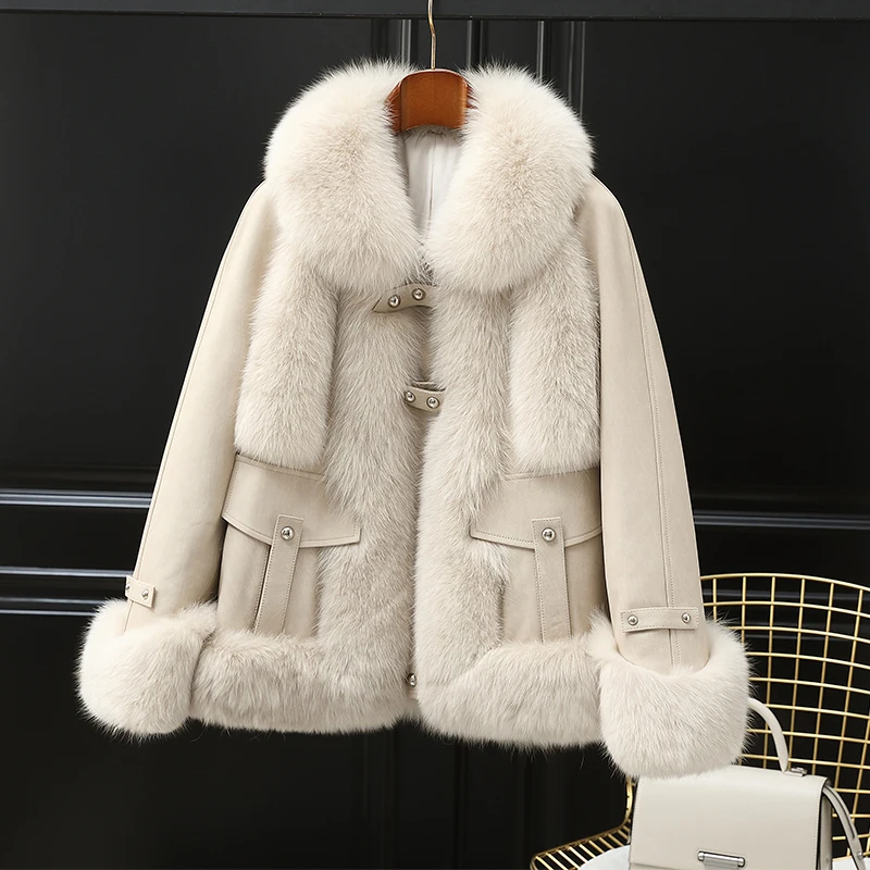 

ZDFURS * Новинка зимняя шуба из лисьего меха мех овечья кожа тонкое меховое пальто женская куртка женская шуба