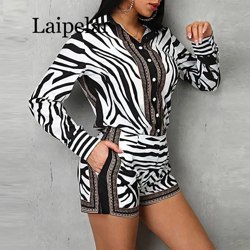Женский короткий костюм с принтом зебры повседневная однобортная рубашка на