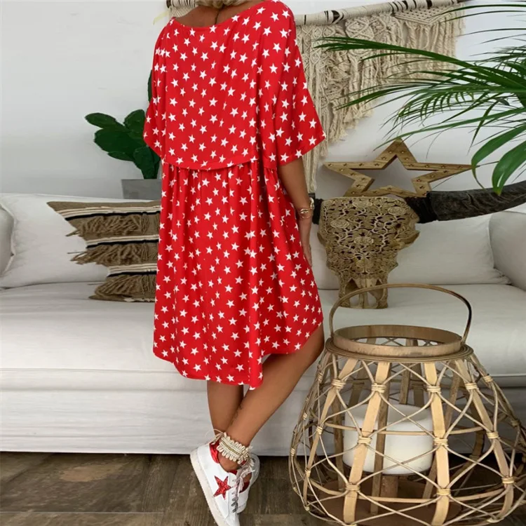 

plus size dress women summer dress Women's Ladies Loose Floral Print Half Sleeve Mini Dress Summer Dress vestidos verao