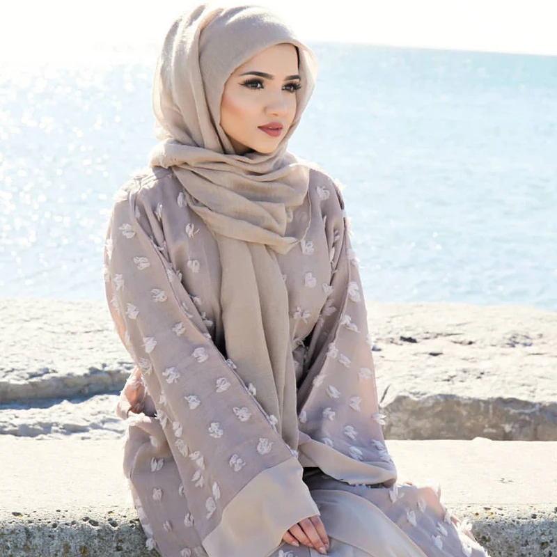 Dubai Muslim Open Abaya Hijab Dress Women Plush Ball Kimono Caftan Lace-up Jubah Islamic Clothing Musulman Marocain Long Robe | Женская