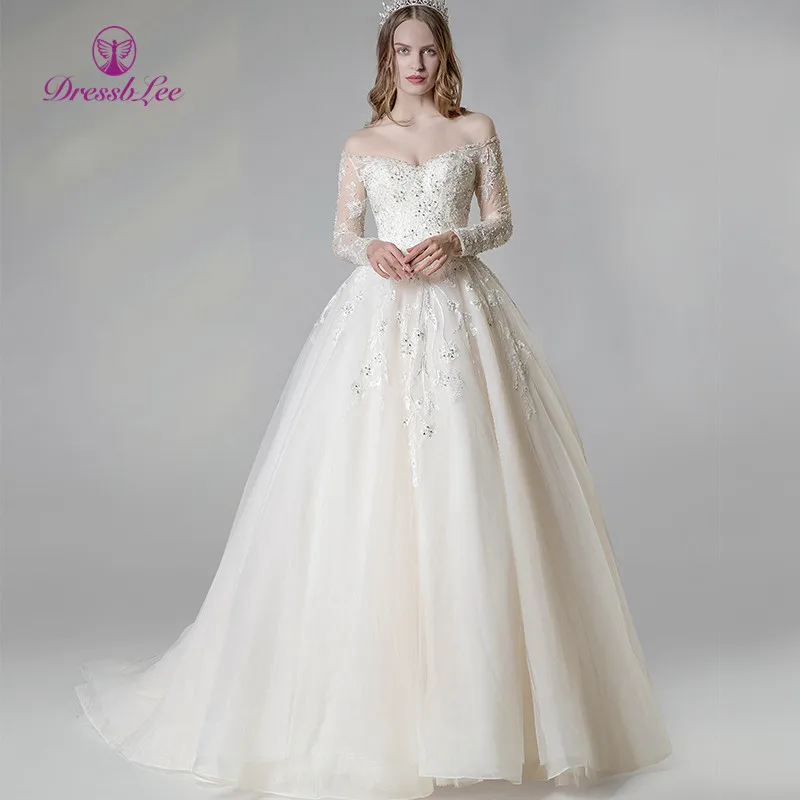 2020 New Arrival Ivory Wedding Dress Off The Shoulder Long Sleeve Bridal Gown Lace Embroidery Beaded Dresses Plus Size | Свадьбы и