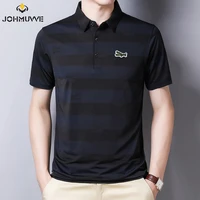 johmuvve new men short sleeved polot shirt casual business classic fashion all match puppy embroidery men cotton summer shirt
