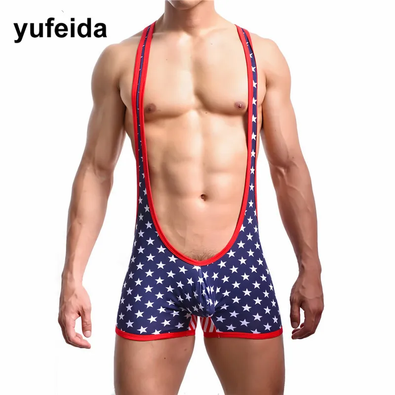 Сексуальное мужское нижнее белье боди борцовская майка леопардовый комбинезон