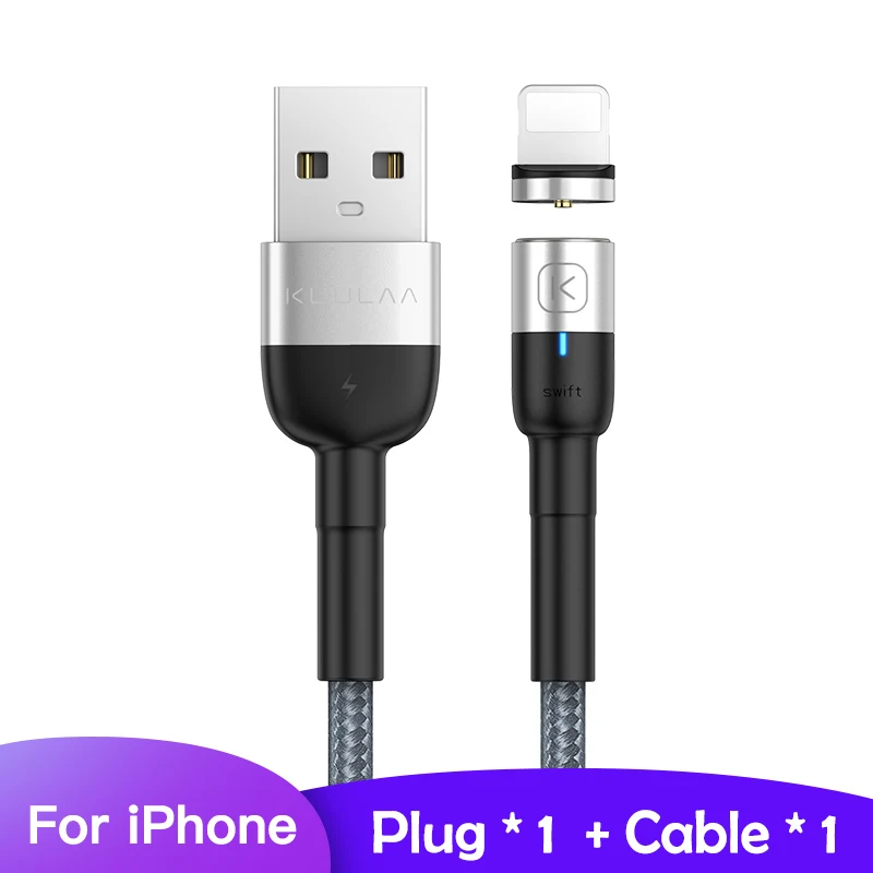 KUULAA Магнитный Micro usb type C кабель для iPhone Xiaomi Android мобильный телефон Быстрая зарядка USB кабель магнит зарядное устройство провод шнур - Цвет: Silver For iPhone