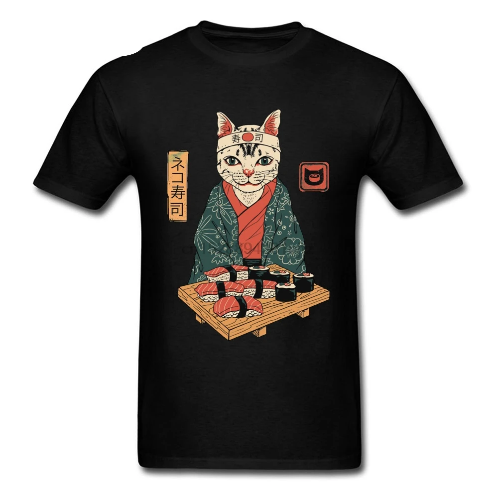 Кимоно Neko футболка с круглым вырезом изображением кота сакуры суши рисунком