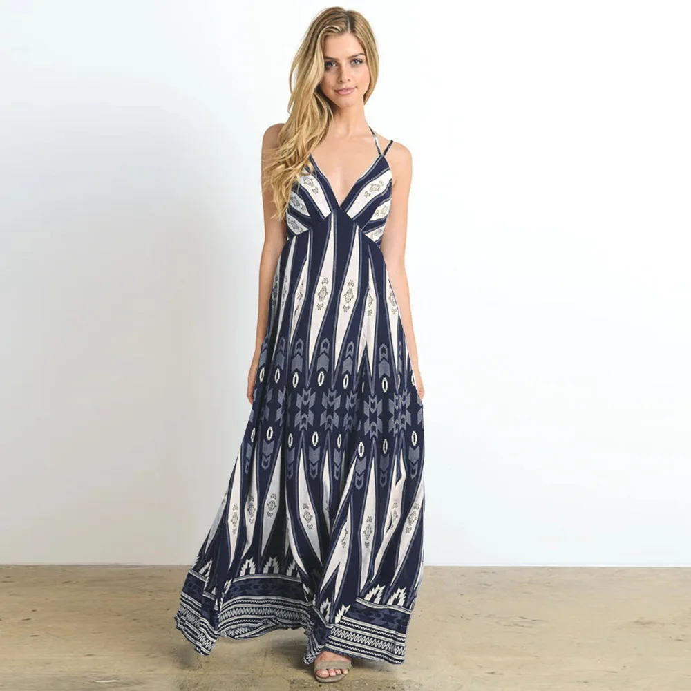 

Retro Print Dress Ladies Sexy Suspenders Dresses V-Neck Halter Robe Femme Summer Vestidos De Mujer Fashion Dinner Outfit Clothes
