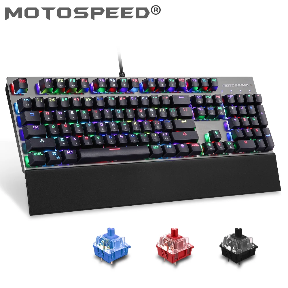motospeed ck108 104 keys gaming keyboard blue switch rgb backlit ergonomics design usb wired keyboard russian portuguese free global shipping