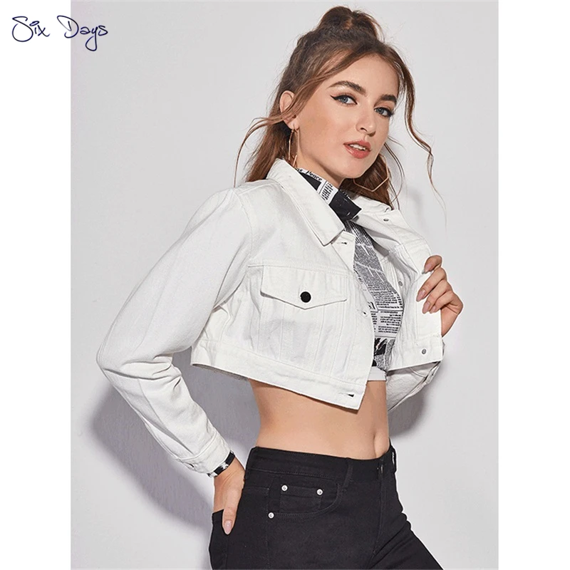 

Fashion Women's Spring Jacket 2021Denim Coat Extra Short Clothing Long Sleeves Chaqueta Mujer Loose Outerwear Solid White