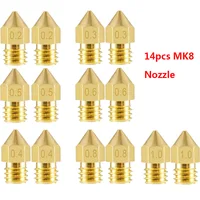 Комплект форсунок для 3D-принтера Makerbot Creality CR10 Ender 3 5, 14 шт., MK8, 0,2 мм, 0,3 мм, 0,4 мм, 0,5 мм, 0,6 мм, 0,8 мм, 1,0 мм, 1,75 мм